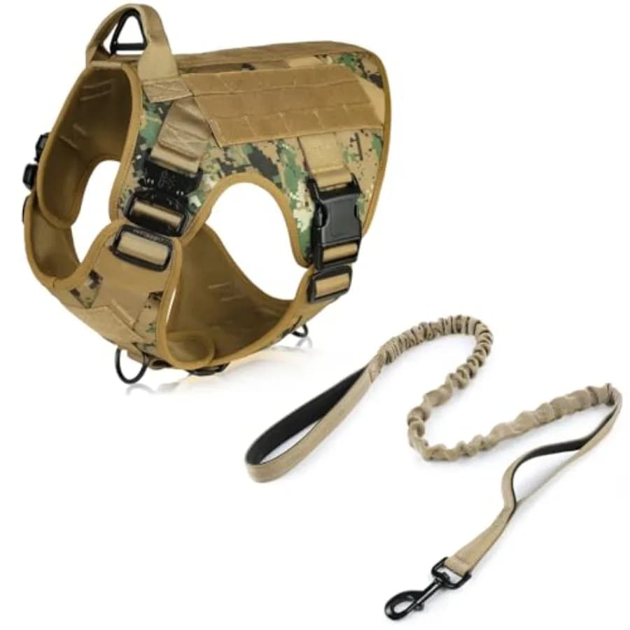 Imbracatura e Guinzaglio Tattico per Cani di Taglia Media, Imbracatura Resistente con Maniglia, Gilet Antitrazione per Cani di Taglia Media, Regolabile, Militare