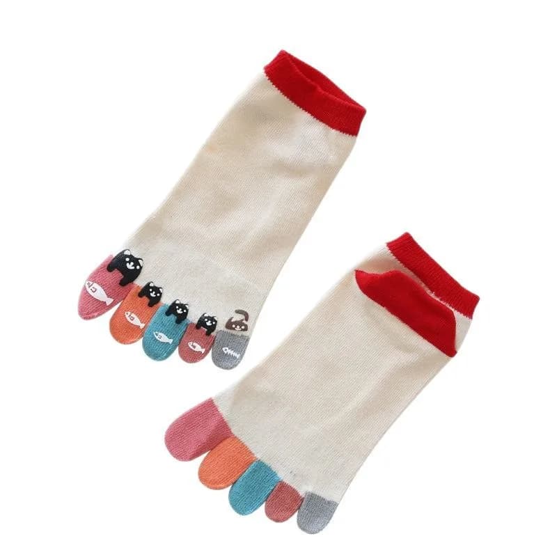 Ladies' Socks Korean Cartoon Cute Cat Sweet Comfortable Breathable Cotton Socks Versatile Kawaii Toe Socks High-quality For Girl