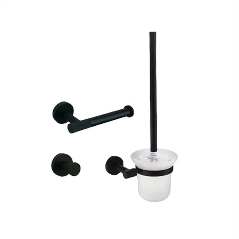 Set di Accessori Bagno in Ottone Nero Opaco Zigrinato: Portasciugamani, Anello Porta Asciugamani, Gancio Porta Accappatoio, Porta Carta Igienica, Scopino WC - 3 Pezzi Personalizzabili