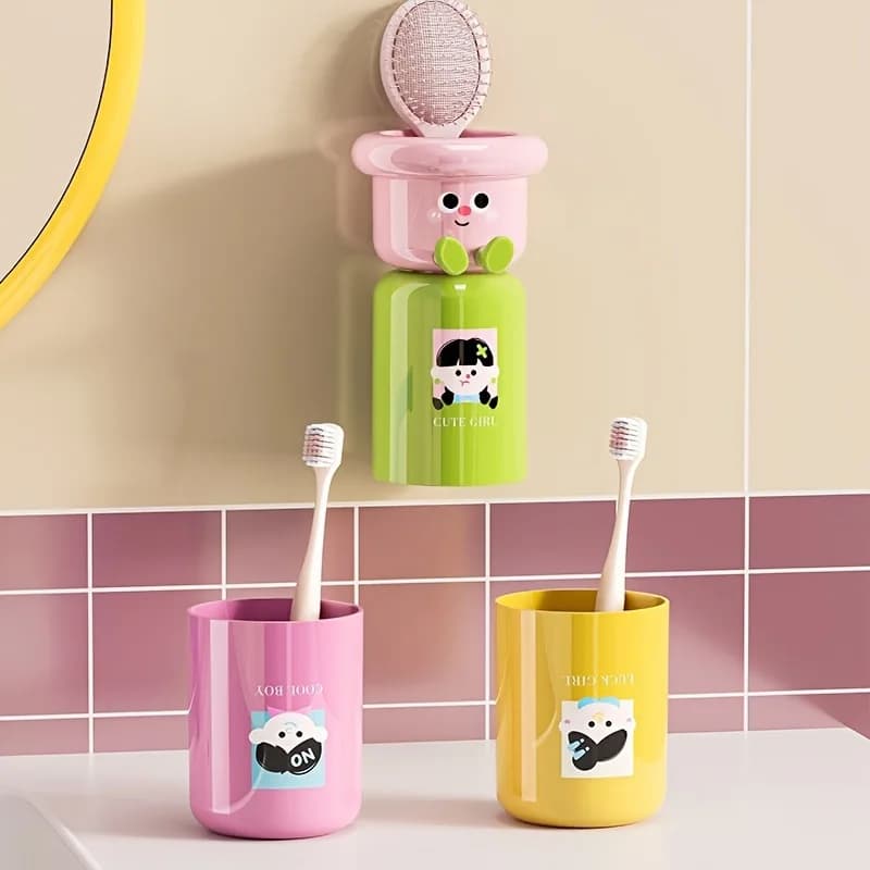 Portaspazzolino e Portadentifricio Magnetico a Ventosa da Parete, Senza Foratura, per Articoli da Toilette