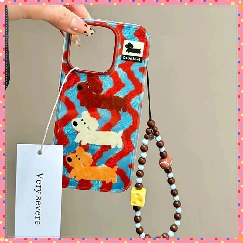 Custodia per telefono con cane salsiccia a strisce di cartone animato per iPhone 17 16 15 Pro Max 14 13 12 11 XS XR X 7 8 Plus Cover morbida in silicone antiurto