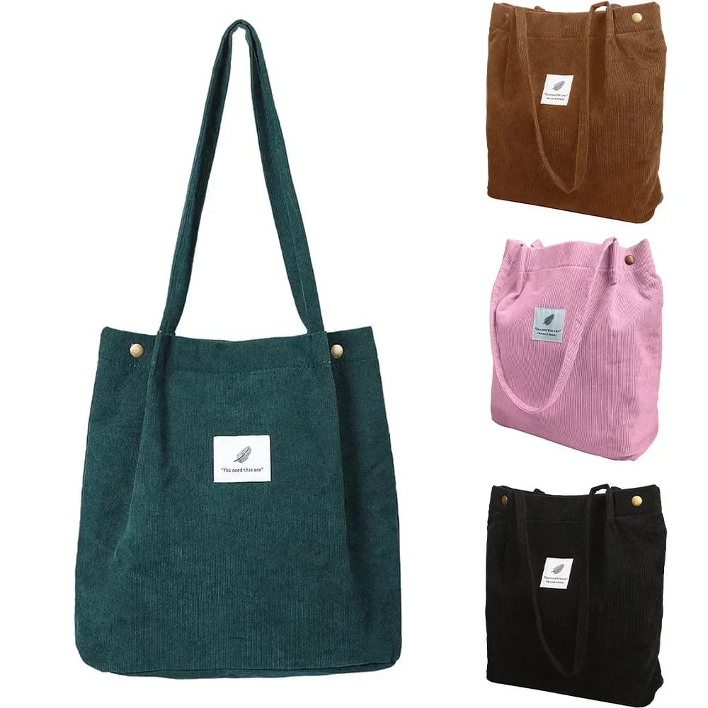 Borsa per la spesa in velluto a coste da donna Borsa a tracolla in tela di tela per ragazza Borsa per riporre l'ambiente Borsa per la spesa ecologica pieghevole riutilizzabile