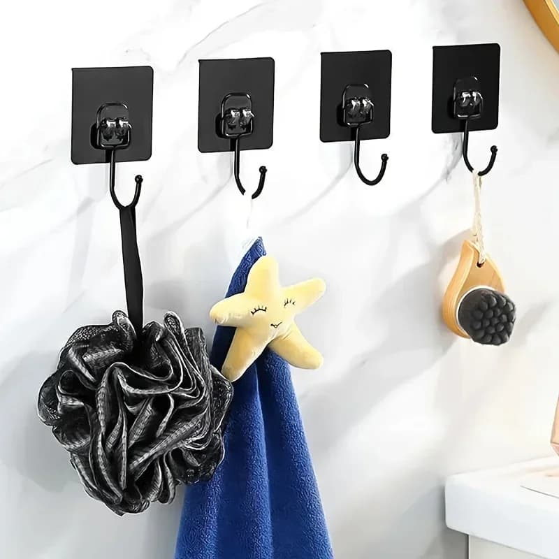 5/10pcs Self Adhesive Wall Hooks Non‑Punching Strong Sticky No Trace Hook for Kitchen Bathroom Towel Bags Storage Hanging Holder