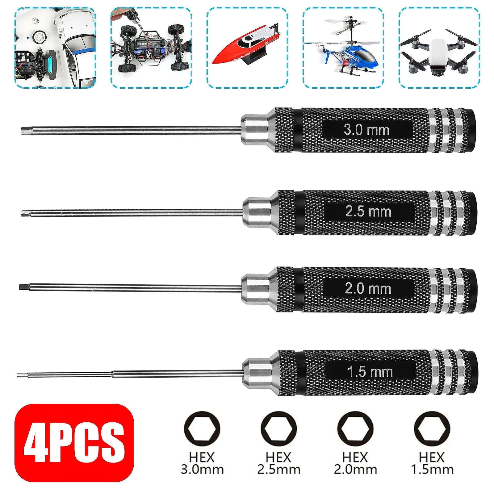 4 Pz/lotto Strumenti RC Set di Cacciaviti con Dado Esagonale 1.5mm / 2.0mm / 2.5mm / 3.0mm Per RC Auto Elicottero Barca Drone Kit di Strumenti di Riparazione