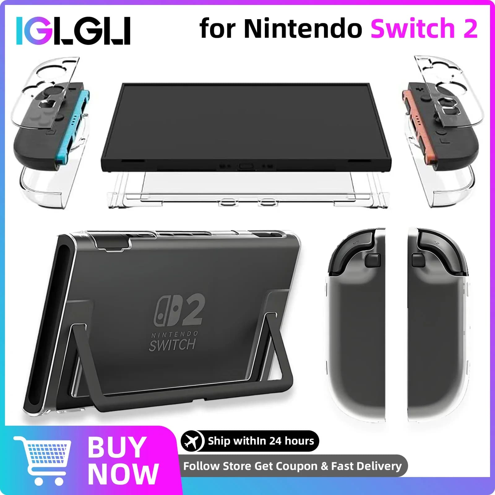 Custodia Rigida Trasparente Divisibile per Nintendo Switch 2, Cover Protettiva Trasparente per Joy-Con e Console Switch 2, Accessori Anti-caduta