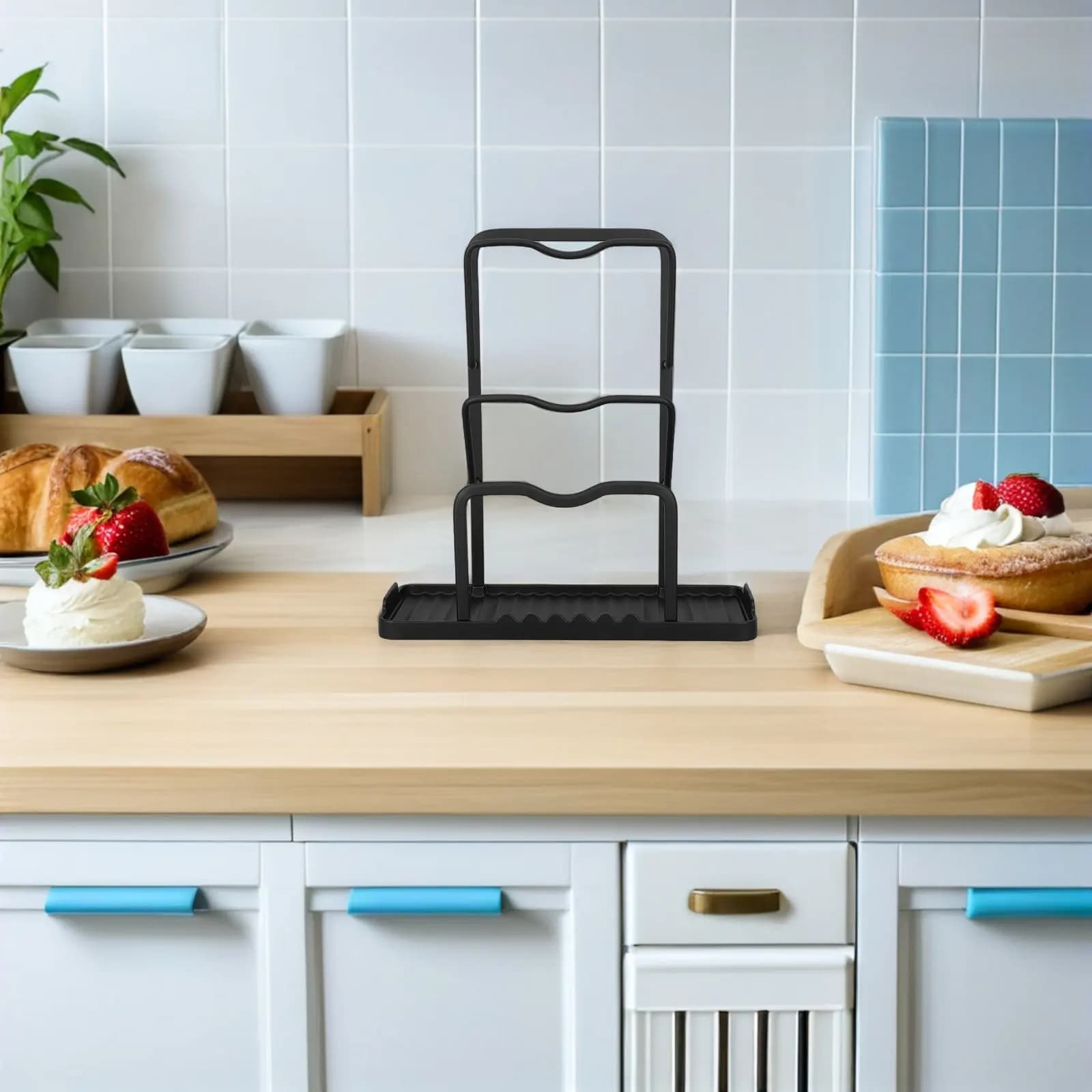 3-Tier Countertop Lid Rack Kitchen Pot Lid Organizer for Cutting Boards Pans and Cookware Stable Space Saving Easy Maintenance