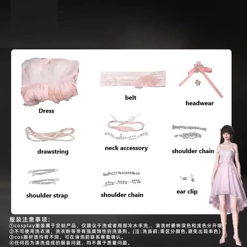 2026 Love And DeepSpace Game Character Outfit Cosplay Pink Dress with Wig Spring Flowers Design for Halloween Carnival Party