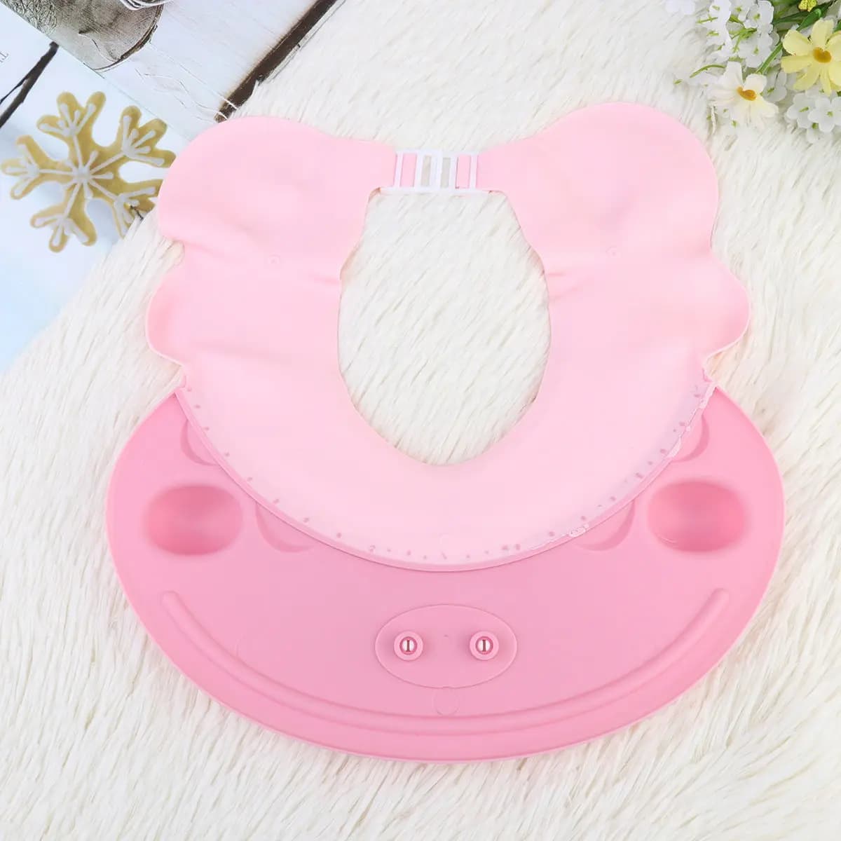 Cappello da Bagno per Neonati con Protezione Impermeabile per le Orecchie, Cappello Regolabile per Lavaggio Capelli, Doccia e Taglio Capelli, Rosa