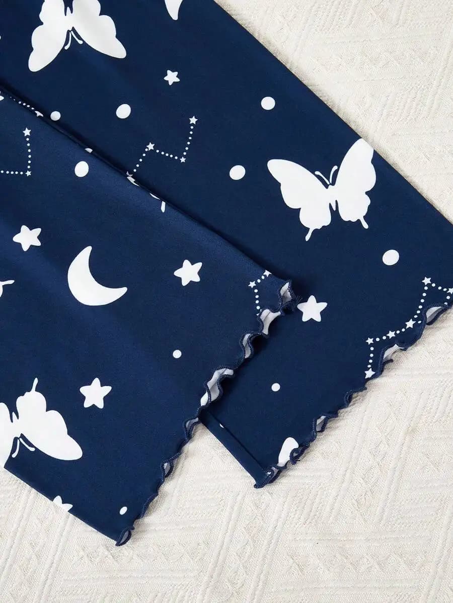 Women 3 Piece Butterfly Galaxy Print Pajama Set Sleepwear Summer Nightwear