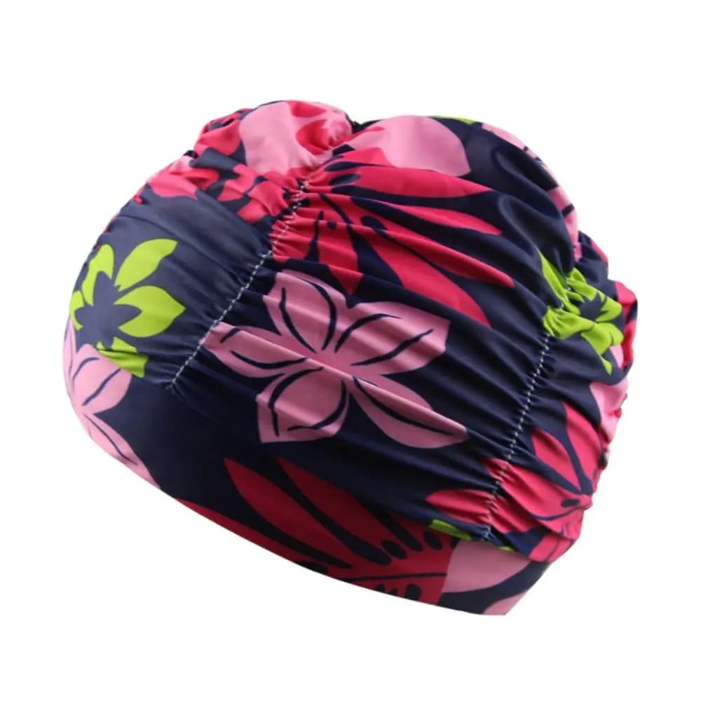 Printed Fabric Oversized Swimming Cap Breathable Quick Drying Hot Spring Swimming Cap Long Hair Ear Protection Bathing Cap Sand