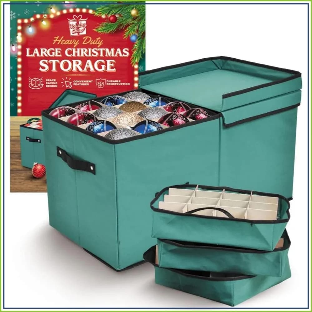 Premium Christmas Ornament Storage Box with 8 Trays – Holds 128 Ornaments, Tear-Proof Fabric, Space-Saving Design