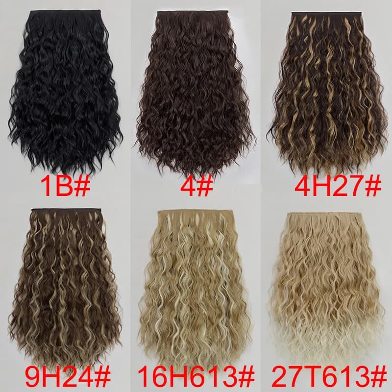 Extension per capelli sintetica da 18 pollici, a pezzo unico, con 6 clip, corta, ondulata e riccia, invisibile, voluminosa, nera e marrone, per donna
