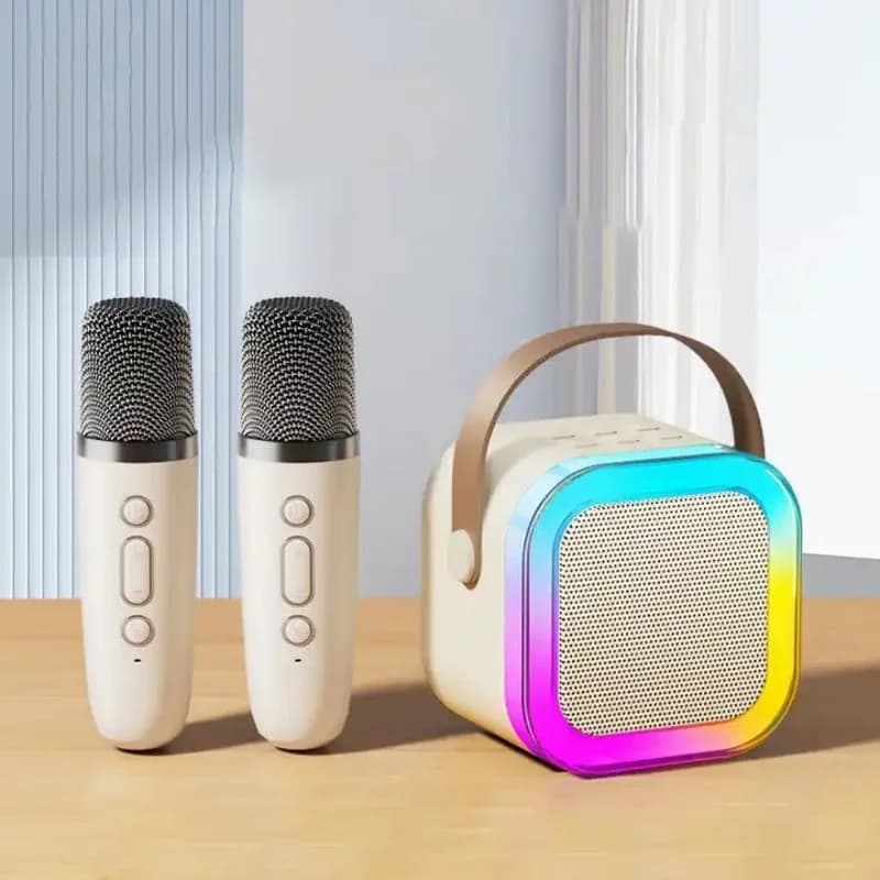 Portable Karaoke Speaker Set with 2 Wireless Microphones RGB Colorful Light Mini Home Party Birthday Gift Karaoke Machine