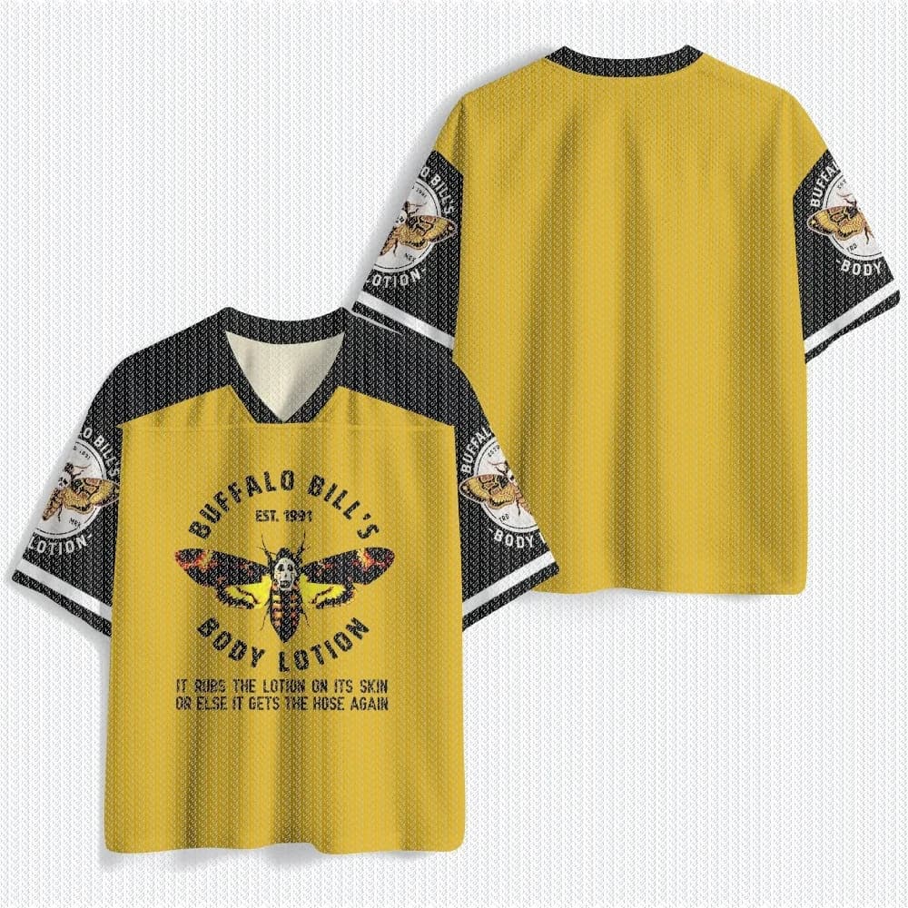 V Neck Yellow Black Mesh Jersey T Shirt Moth Skull Print Front Back Sleeve Casual Streetwear Retro Hip Hop Top