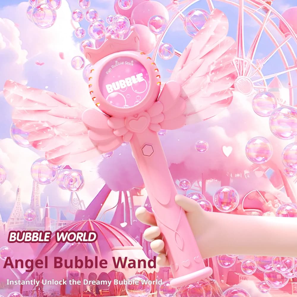 Nuova Macchina per Bolle Angel 2026 Completamente Automatica, Bacchetta per Bolle Portatile con Luci e Suoni, Pistola per Bolle per Feste e Giocattolo Estivo da Spiaggia