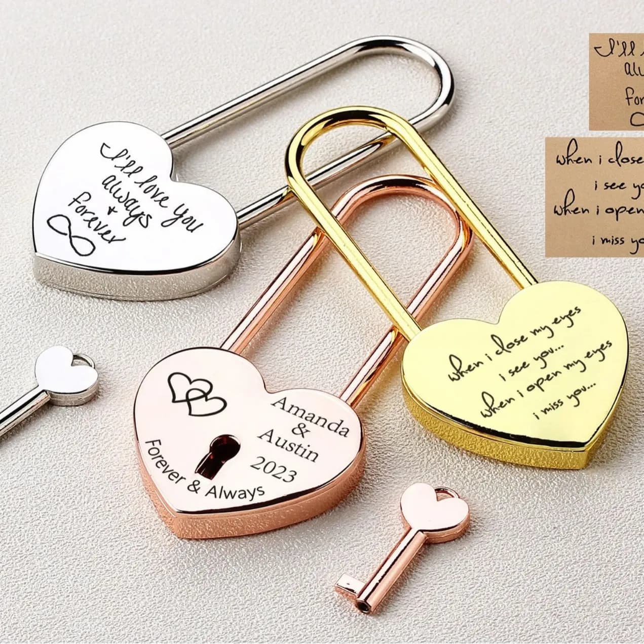 Lucchetto a Cuore Personalizzato con Incisione, Lucchetto dei Desideri con Chiave per Amanti, Regalo di Nozze e per Coppie