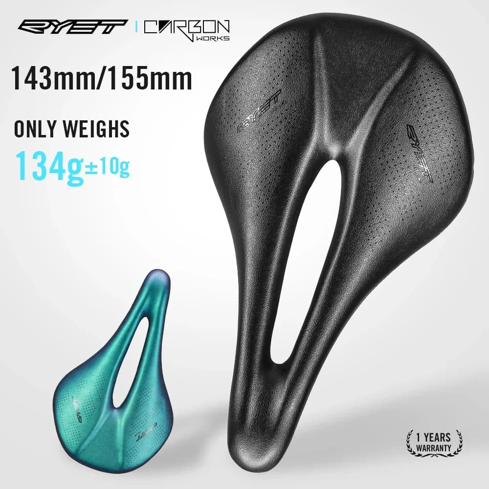 RYET Full Carbon Bike Saddle Super Light 143/155MM Road MTB PU Soft Seating Cushion for Cycling Seat Saddle Bicycle Parts