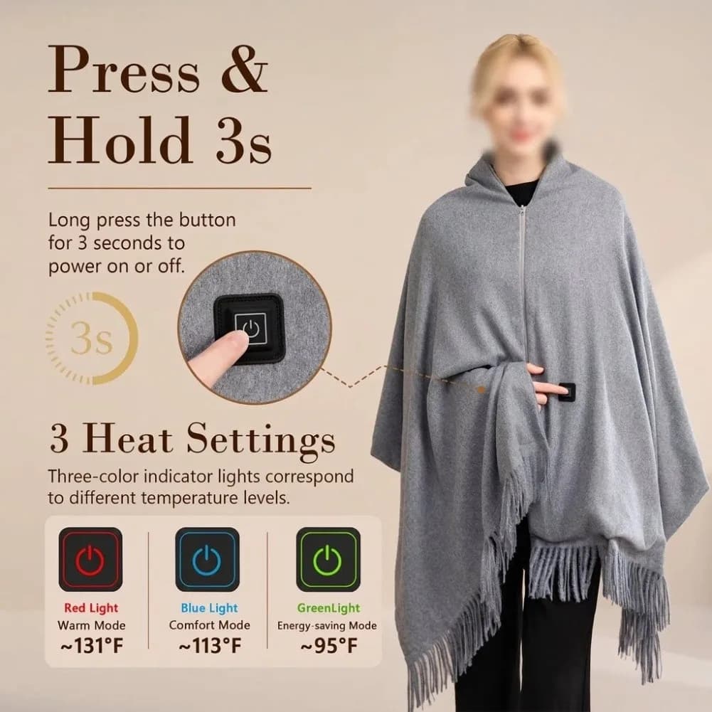 Women Heated Shawl Wrap 8 Pads USB Portable Winter Warm Scarf Electric Heating Blanket For Outdoor Camping Hiking & Fishing