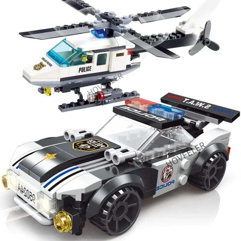 Super Polizia Aereo da città Elicottero a doppio rotore Famosa auto SWAT Building Blocks MOC fai da te Modello classico Mattoni per bambini Kit