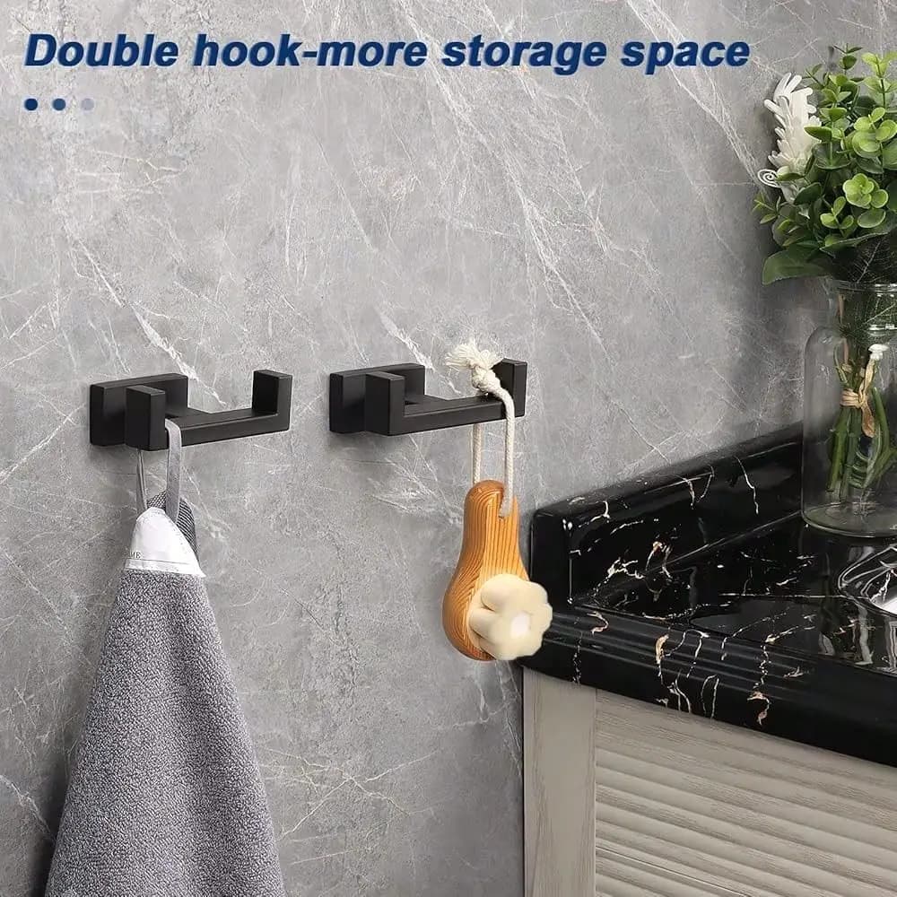 Gancio Doppio per Asciugamani da Bagno in Acciaio Inox SUS304, Porta Accappatoio Quadrato, Gancio Doppio Resistente Antiruggine per Bagno e Soggiorno
