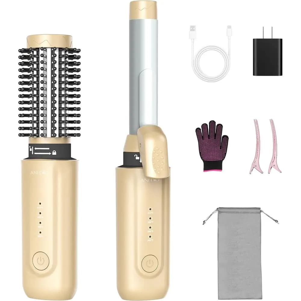 Ferro arricciacapelli portatile 4-in-1 da viaggio con batteria da 8000 mAh, 4 impostazioni di temperatura, piastre da 1/1,5 pollici, ricaricabile, negativo