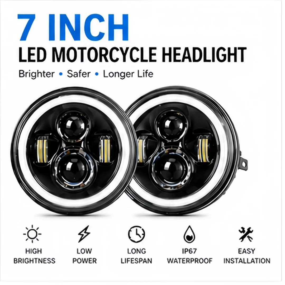 Universal 7 Inch Led Headlights for Cars Motorcycles H4 Harley Yamaha Honda and Other Classic Motorcycle Adapters Plug and Play