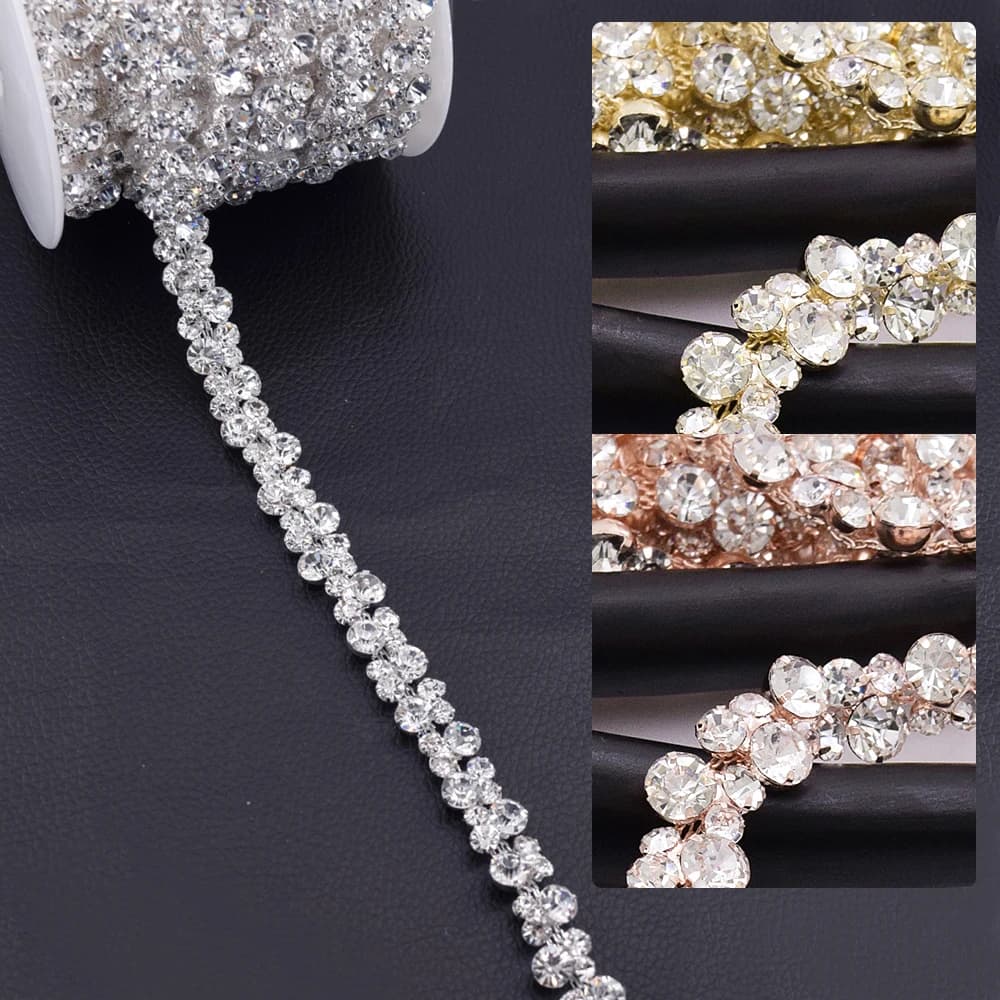 1/5 Yard Glass Crystal Rhinestone Trim Glitter Trim Bride Trim Silver Metal Chain Bridal Belt DIY Applique Shoe Accessories
