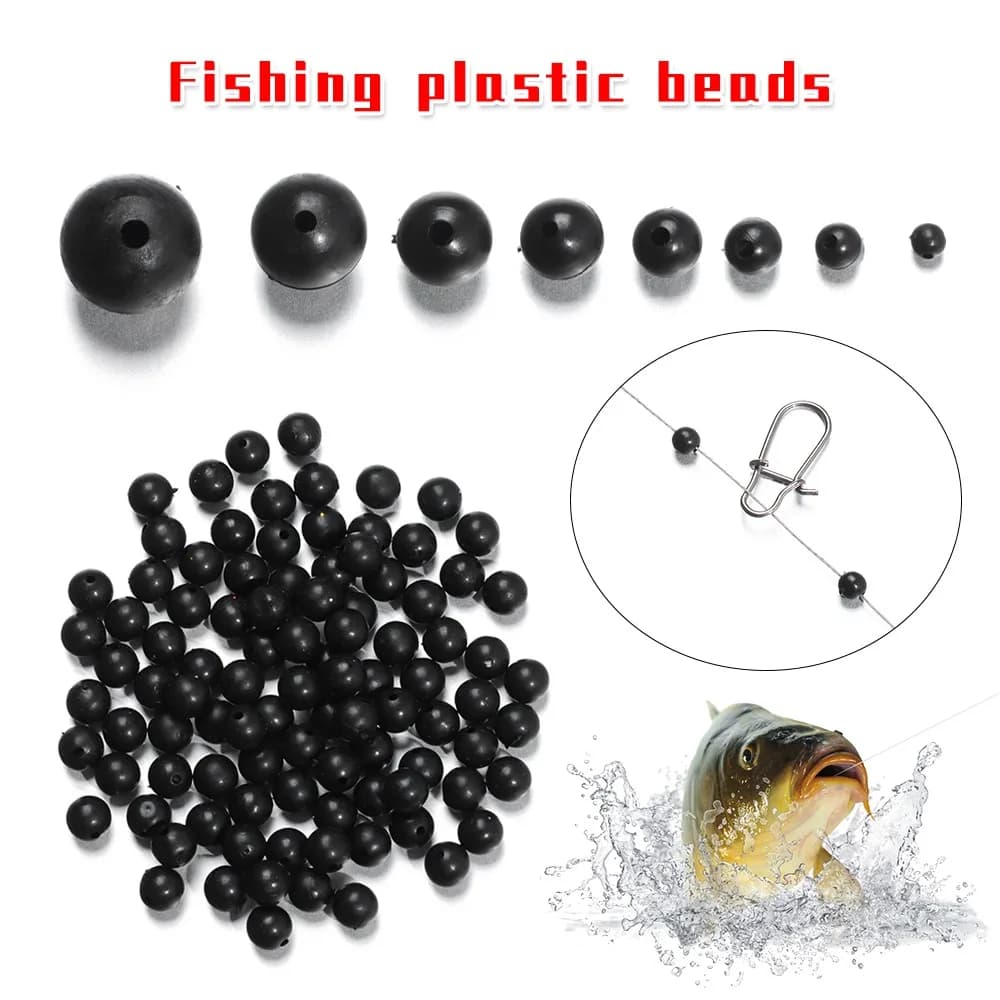 100pcs/lot Fishing Beads Space Stopper Black 3mm-10mm Round Soft and hard beans Fishing Lures bait Hook Rig Accessories