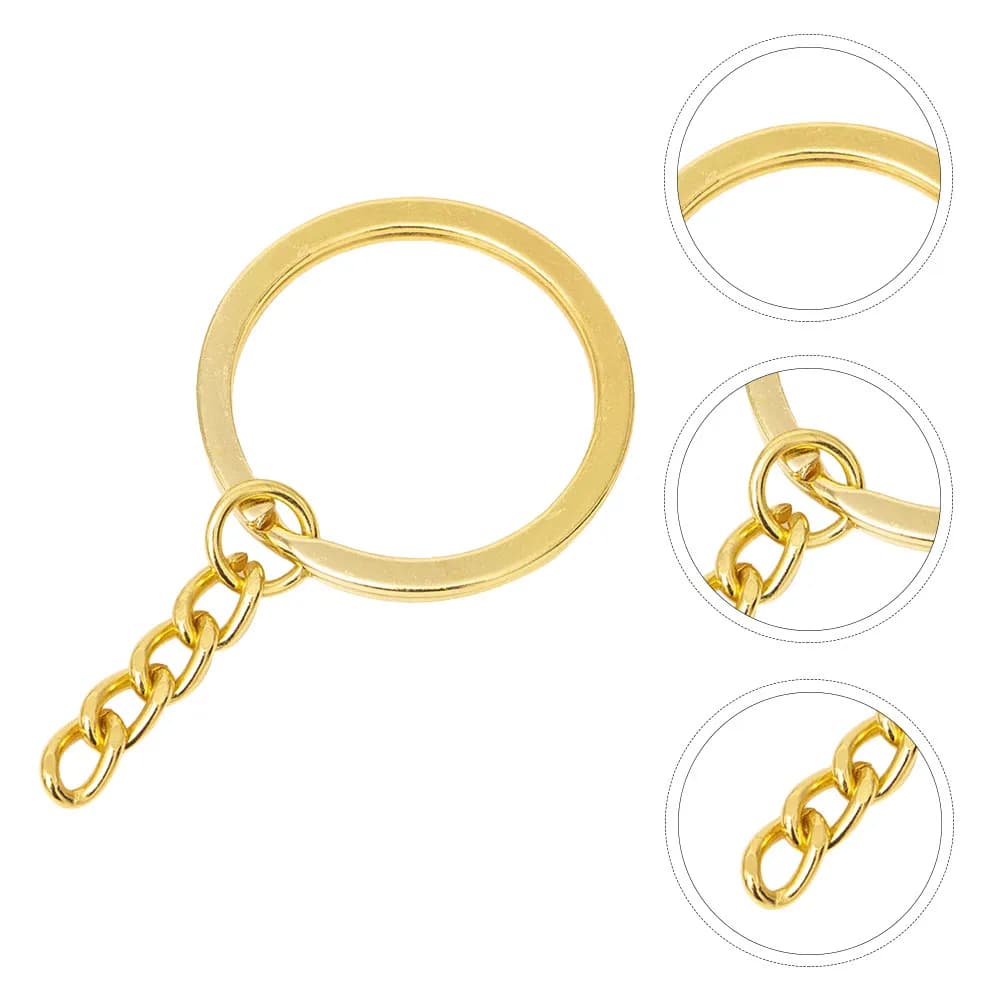 100Pcs Gold Plated Flat Chain Key Rings Split Key Circle Connectors DIY Craft Project Graduation Gift Accessories Keys