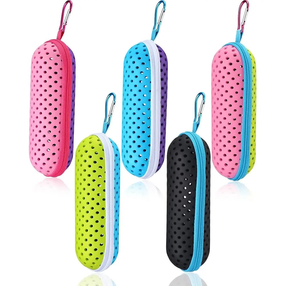 Custodia per occhialini da nuoto (5 pezzi) - Custodia protettiva portatile con foro di drenaggio e cerniera, con clip per occhiali da sole
