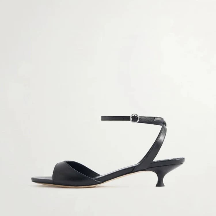 Sandali da Donna in Pelle Minimalisti con Cinturino alla Caviglia, Tacco Basso, Punta Aperta, Eleganti e Casual per Uso Quotidiano