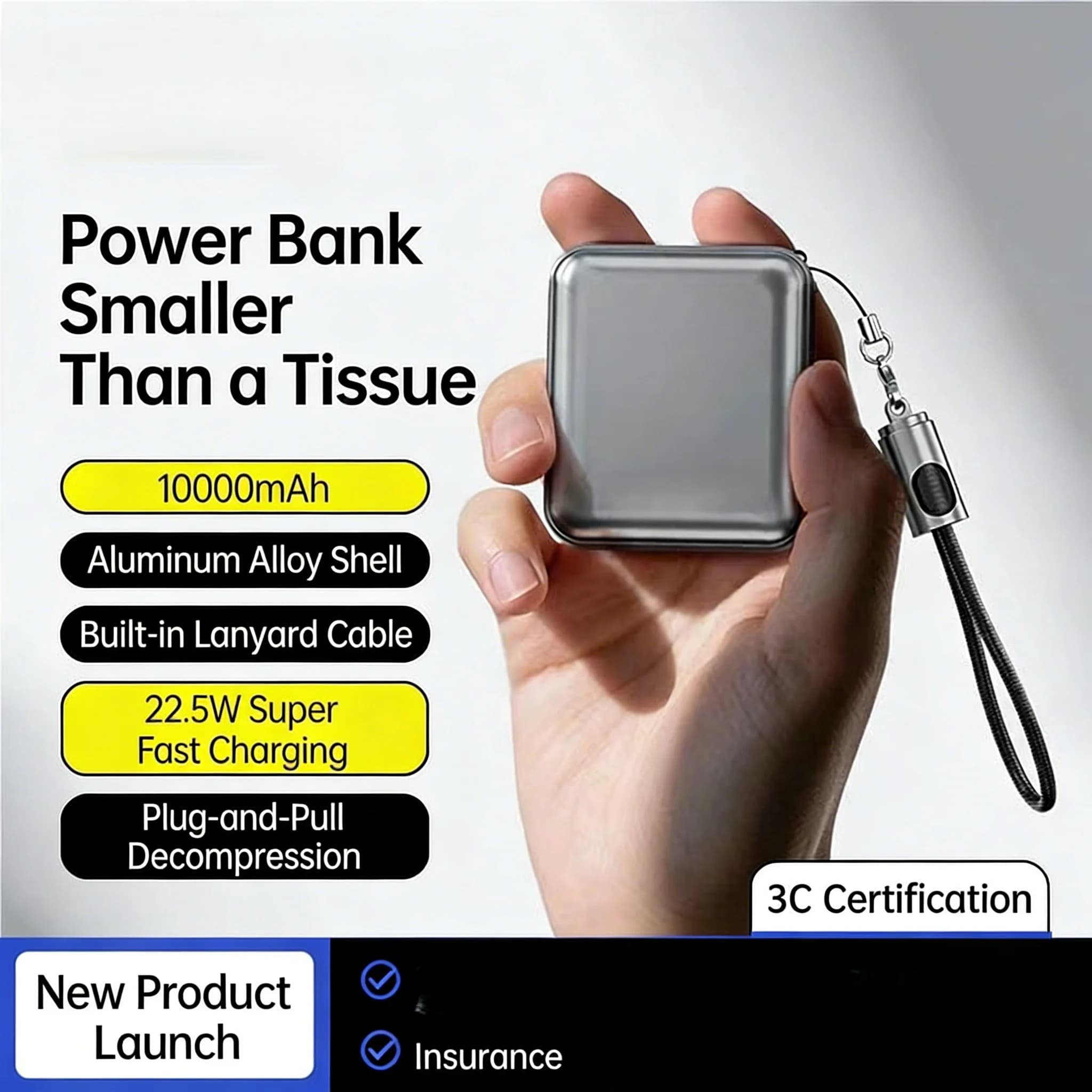 CCC Alloy mini Portable Power Bank 22.5W Fast Charger External Battery Powerbank For iPhone 16 17 Pro Samsung S25 S24 S23 Ultra