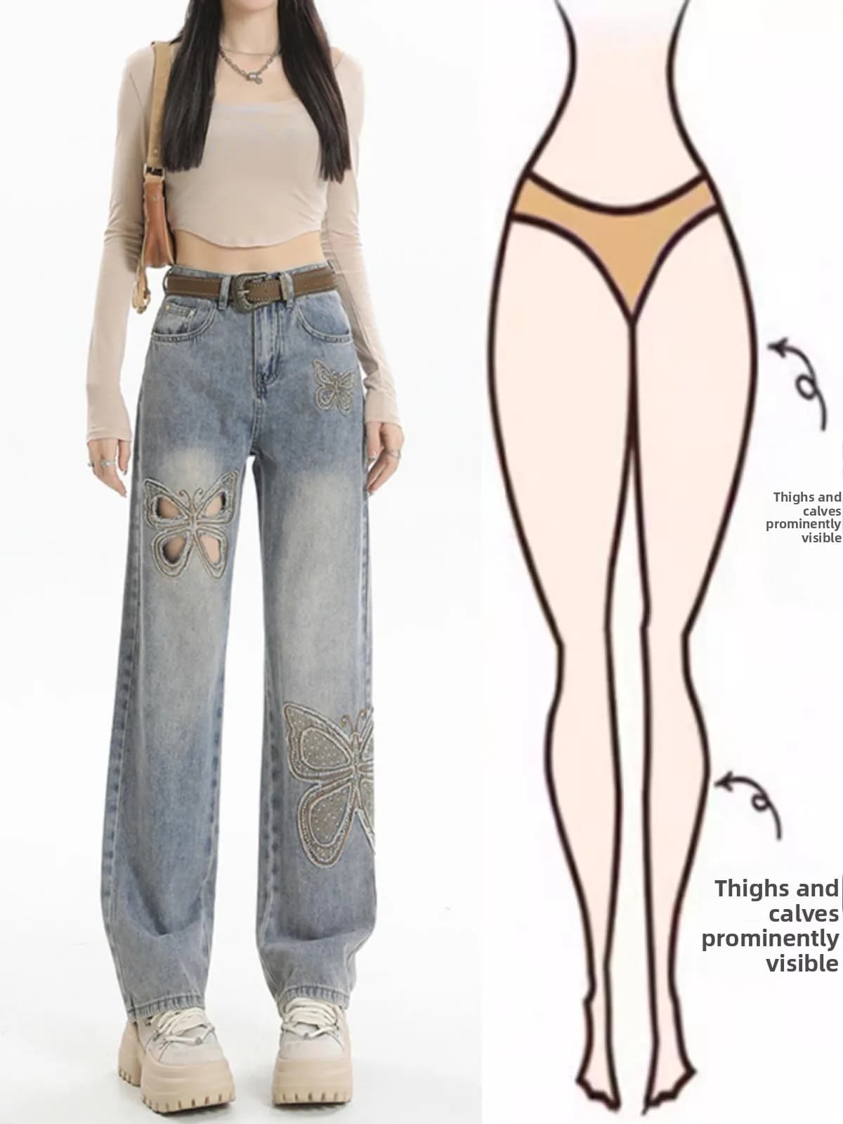 Light Wash Elastic Denim Jeans Women's Summer 2024 High Waist Wide Leg Pants Straight Cut Trousers for Petite Sizes