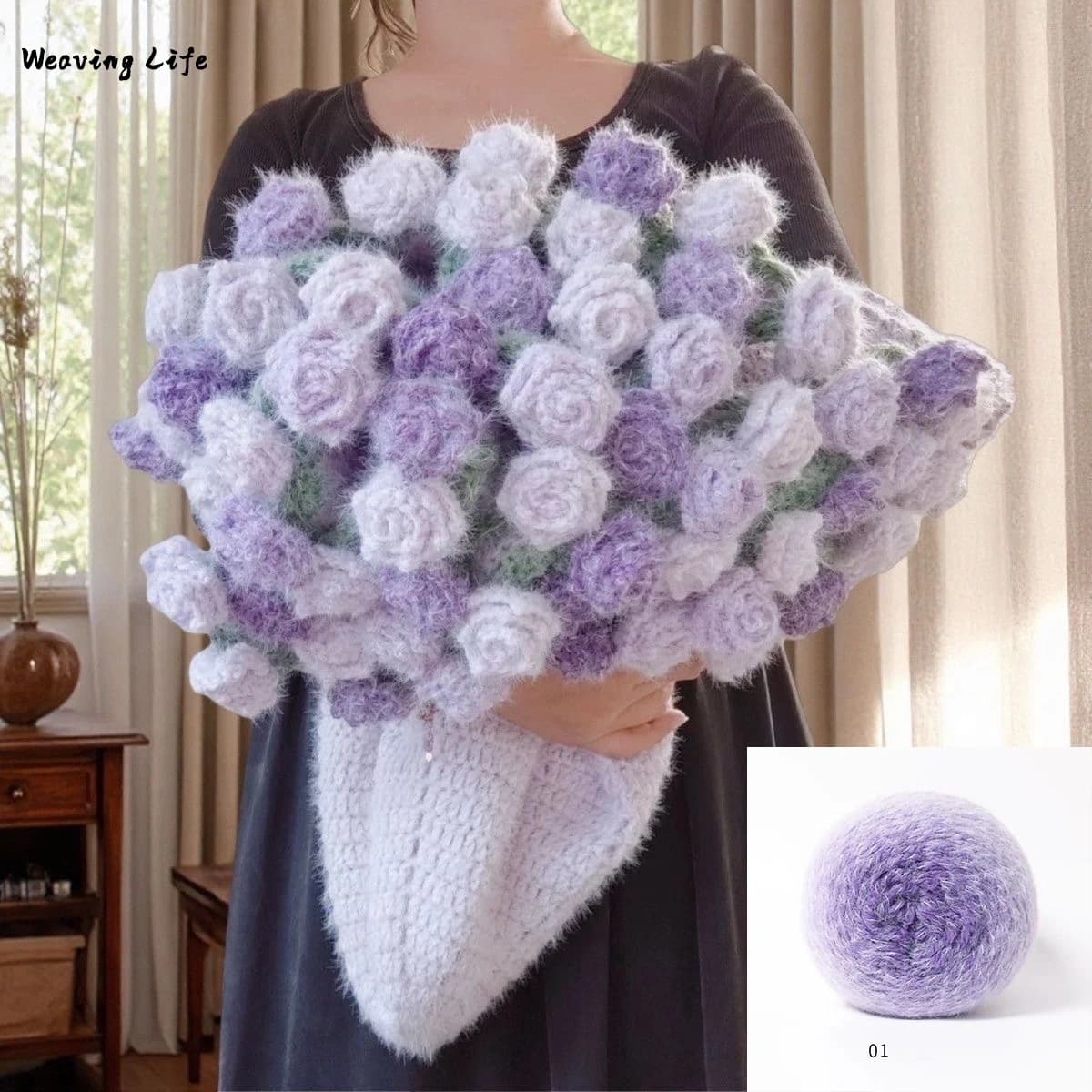 Filato spesso a fibra lunga con sfumatura leggera autunnale e invernale, filato colorato sfumato tinto a sezione lunga, kit materiale bouquet di rose fatto a mano, adatto per principianti, coperte per maglieria per uso domestico, caldo e alla moda