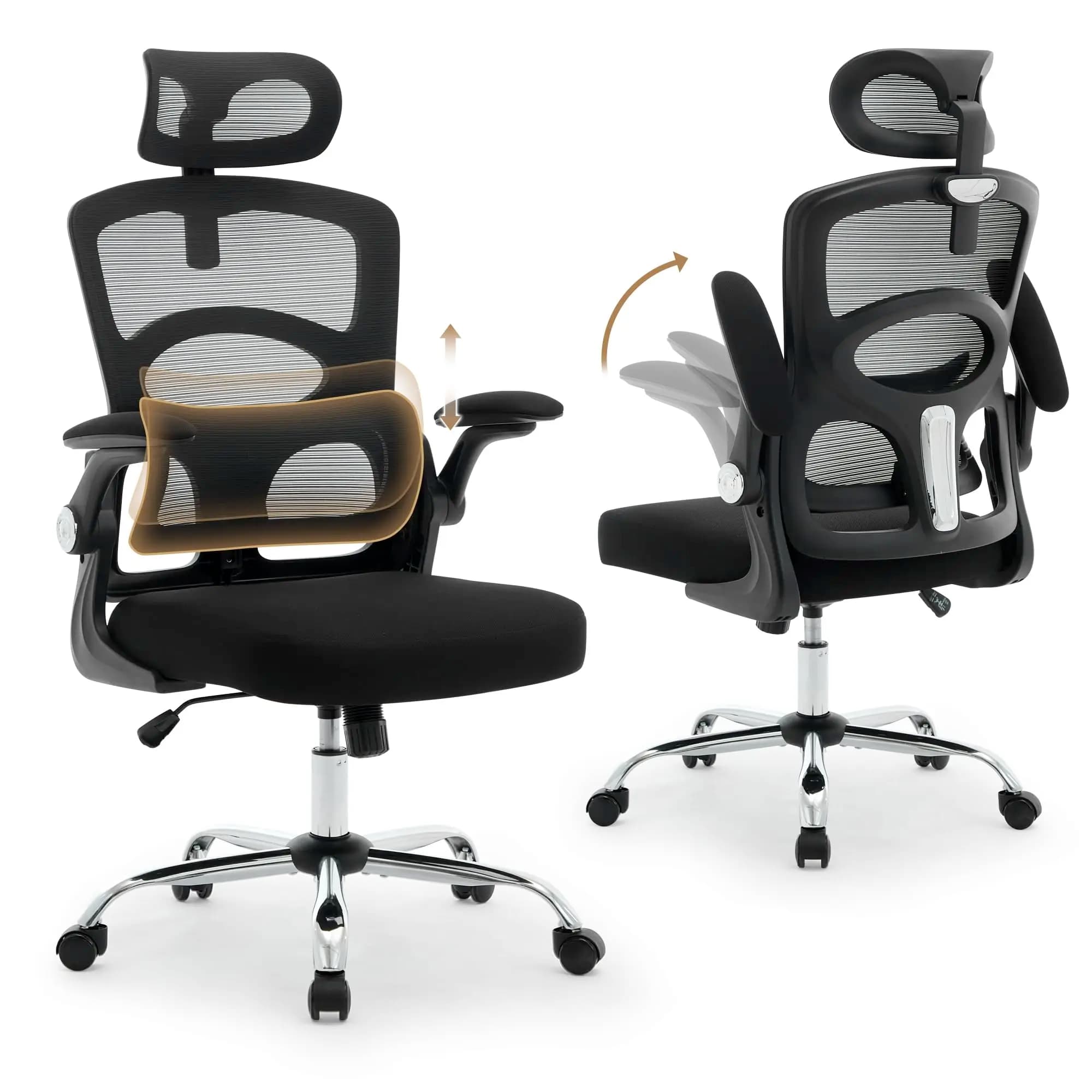 Sedia Ergonomica con Schienale Alto in Rete, Poggiatesta Regolabile e Supporto Lombare a 360° ° Sedie da Gaming Girevoli con Ruote per Casa e Ufficio