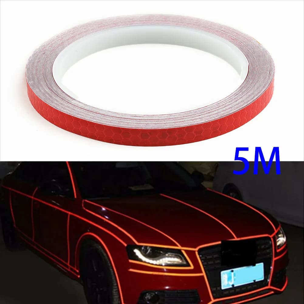 Neon Glow Strip Sticker, 1CM x 5M, Red Reflective Tape for Cars, Bicycles, Motorcycles, Strong Weather Resistance