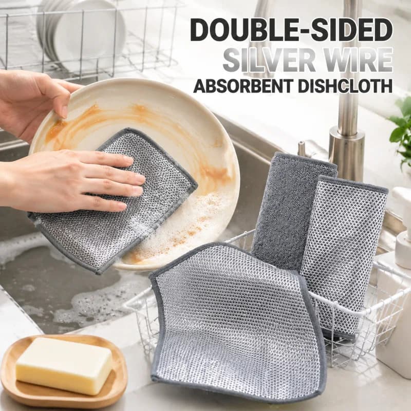 Doublesided silver wire absorbent dishcloth bamboo charcoal dish towel Powerful Cleaning non-stick stain removal