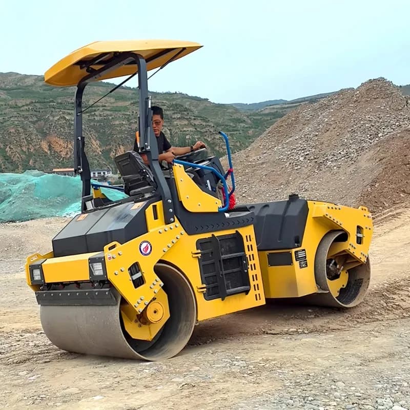 Mini Rullo Compattatore a Doppio Tamburo Idraulico per Lavori di Paesaggistica, Pavimentazione Stradale e Fondamenta
