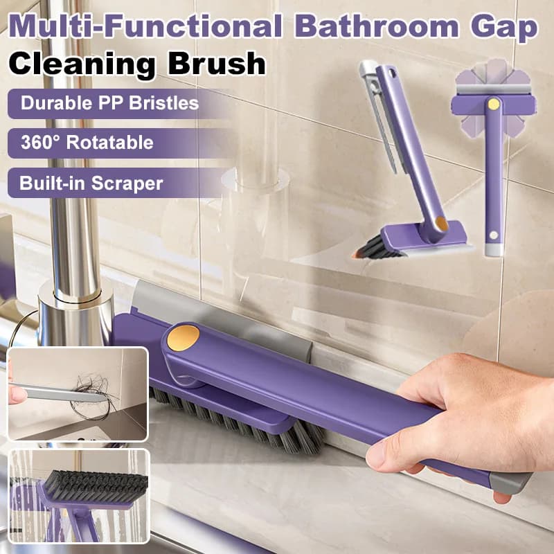 Spazzola Multifunzionale per Pulizia Fessure del Bagno 180 ° Strumenti per la Pulizia Senza Angoli Morti con Clip per Capelli e Piccola Paletta Girevole