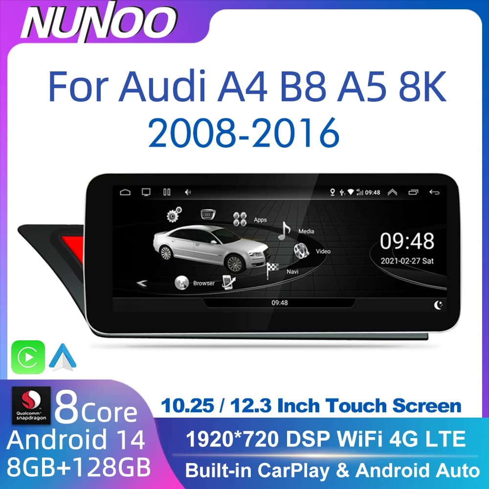 Android 14 Qualcomm CarPlay Wireless Auto per Audi A4 B8 A5 8K 2008~2016 MMI Lettore Multimediale per Auto GPS WiFi DSP
