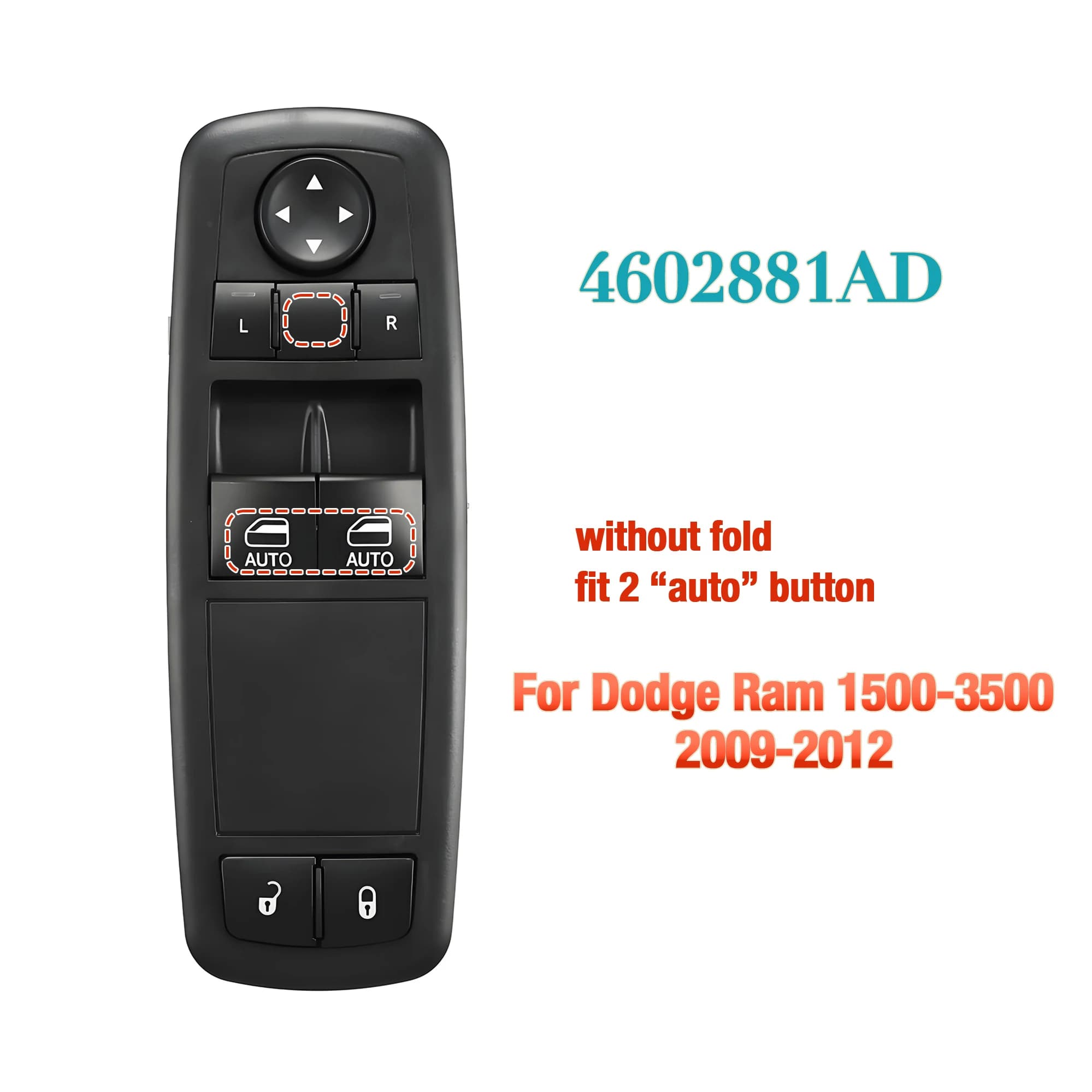 4602881AD 68148893AB Per Dodge Ram 1500-3500 2009-2012, Interruttore di Controllo Finestrino Elettrico Anteriore Sinistro, Pulsante Alzacristalli