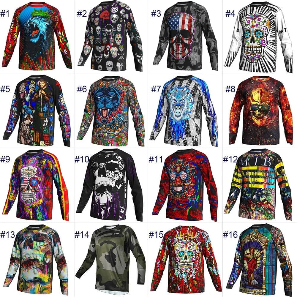 Maglia da ciclismo Motocross a manica lunga, Camicia fantasma per bicicletta, Abbigliamento da discesa in bicicletta MTB, Giacca da montagna su strada personalizzata, Top con teschio