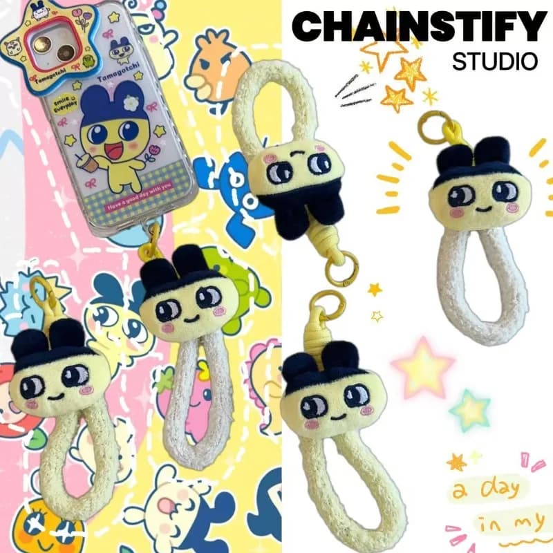 New Bandai Tamagotchi Nylon Phone Lanyard, Cute Plush Cartoon Backpack Charm, Kawaii Trendy Bag Pendant