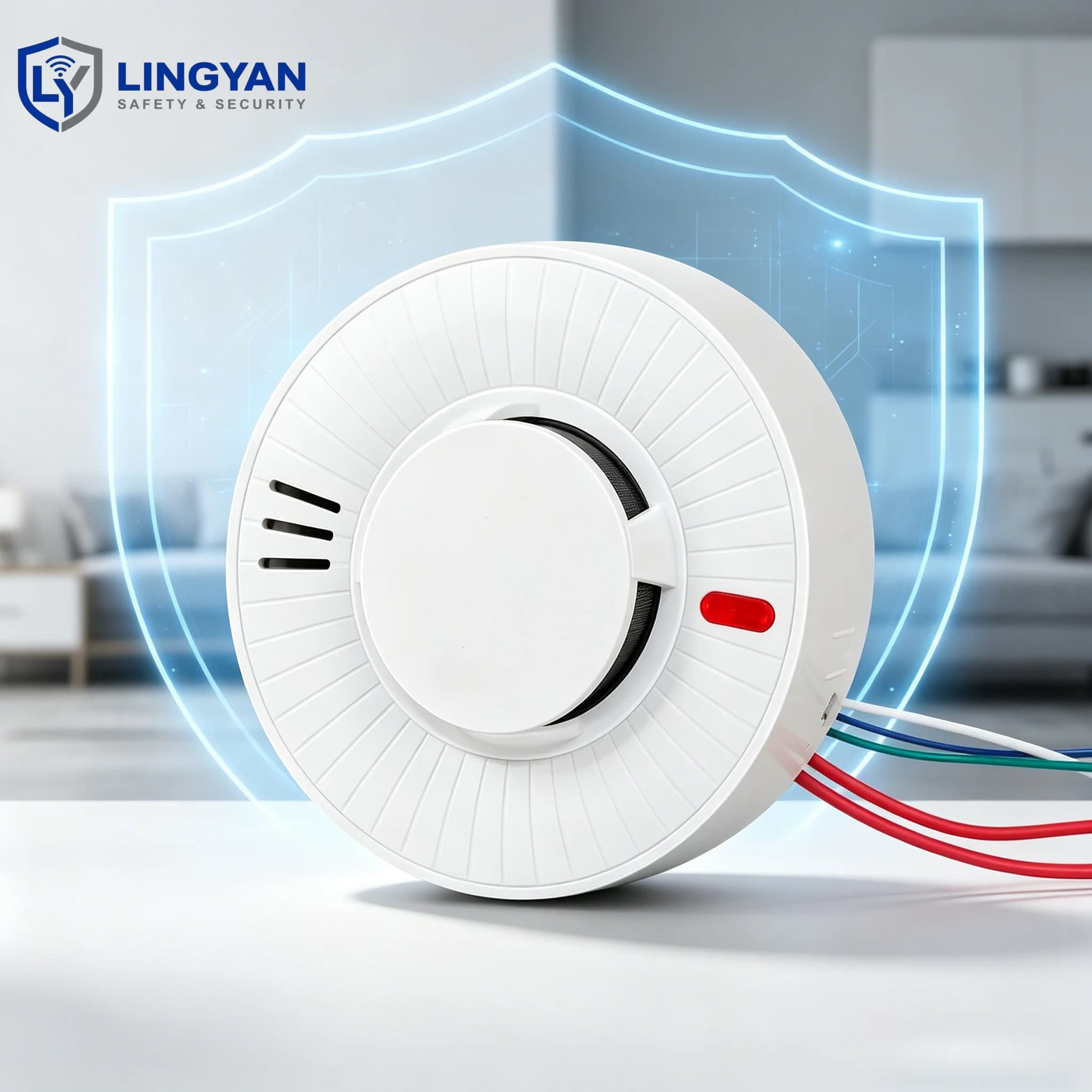 Photoelectric Smoke Alarm, 220V AC wired design, relay output for ceiling installation fire safety monitoring