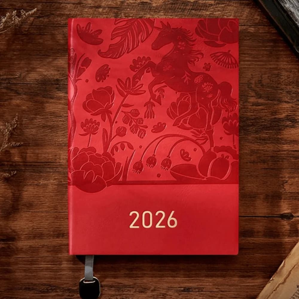 PU Leather Year of Horse Notebook Stationary Thickened Office Journal Diary Notepad Portable Wear-resistant Class lined NoteBook