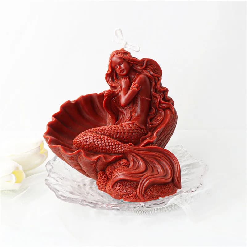 Stampi per candele in silicone a forma di sirena con conchiglia per dormire Stampi in resina di gesso profumato per corpo di sirena stereoscopico 3D Stampo in gesso per sirena artigianale