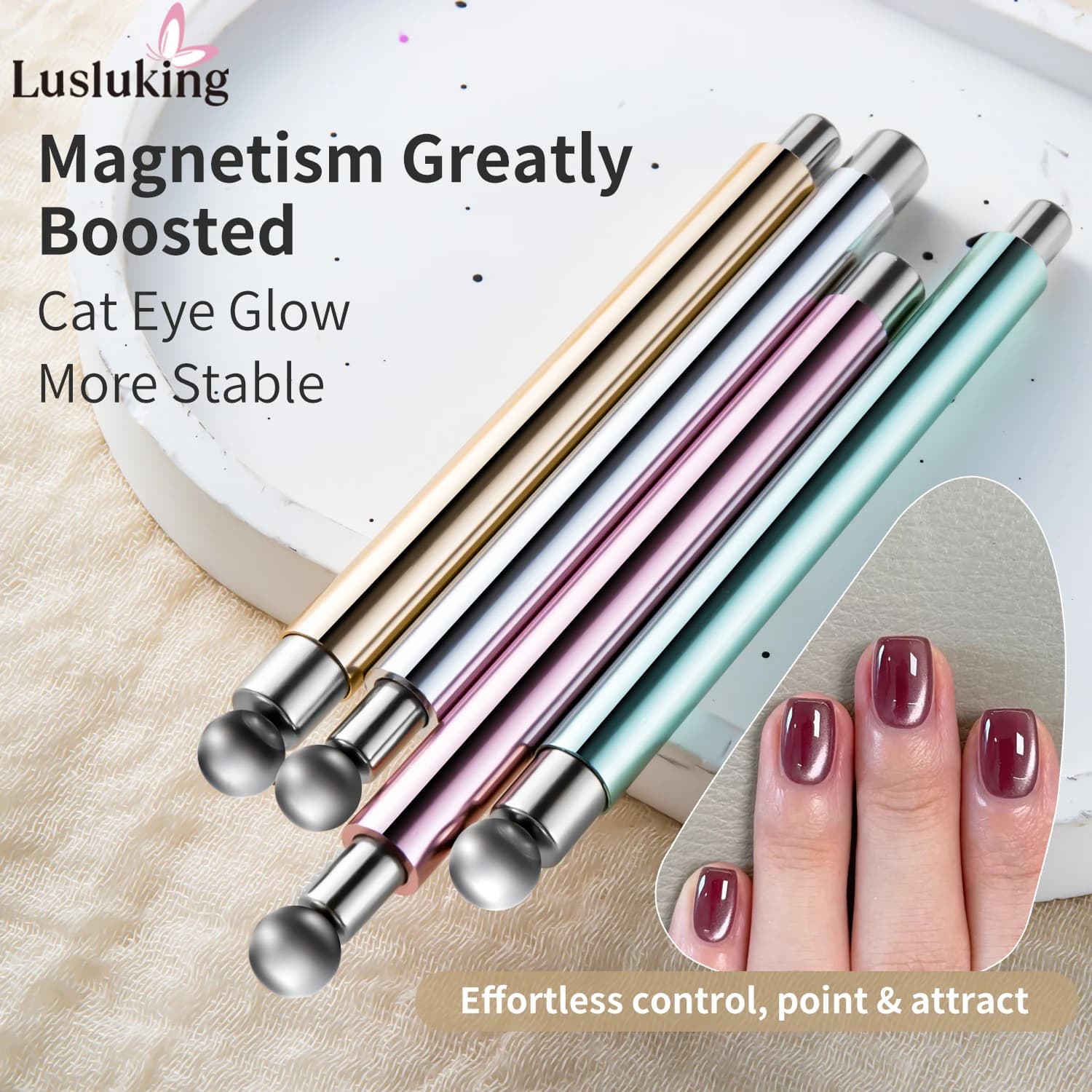 Cat Eye Nail Art Magnetic Tool Cylindrical Stick with Ball Magnet Manicure Accessories for Glass Bead Effects Suitable for UV Gel Nail Polish