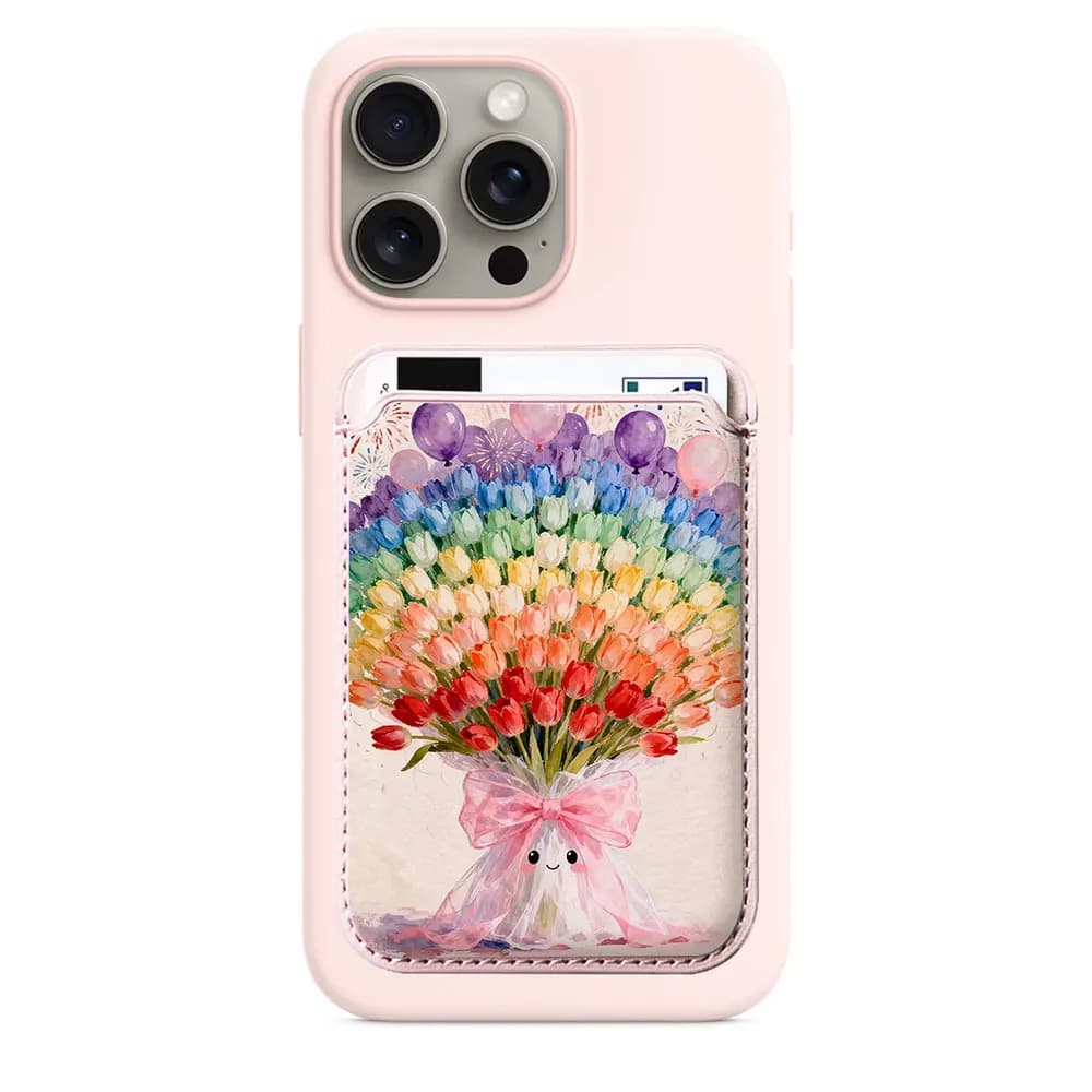Portafoglio Magnetico con Motivo Floreale Arcobaleno per MagSafe, Custodia per iPhone 17 Pro Max e Cover per Samsung Galaxy S26 S25