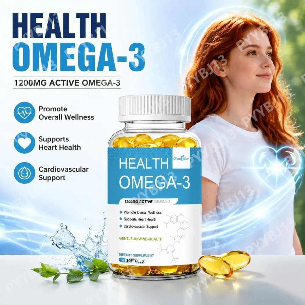 Googeer Omega-3 Softgels Fish Oil Supplement with EPA DHA Vitamin D3 Vitamin E Daily Wellness Antioxidant Support 60 Capsules