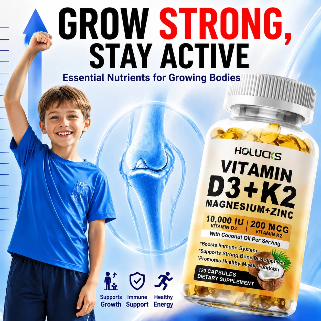 Organic Vitamin D3+K2 Supplement, Rich In Minerals, Support Heart, Bone & Teeth Health, Muscle Comfort, Performance, Immune